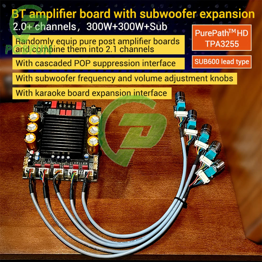 ZK-SUB600 BT Amplifier Board Module 2.0 Channel 300W+300W+Subwoofer Extension TPA3255 DC 18-50V with Subwoofer