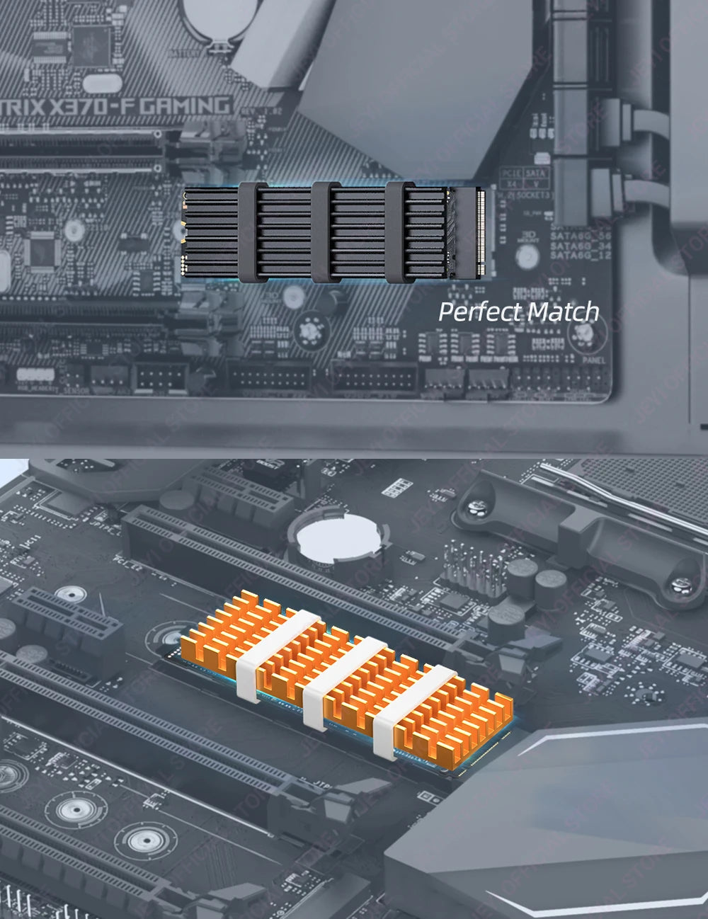 JEYI M.2 2280 SSD Heatsink Aluminum Cooler Multi-version NVMe Radiator with Thermal Pad,Dust Paper for PS5/PC/Laptop
