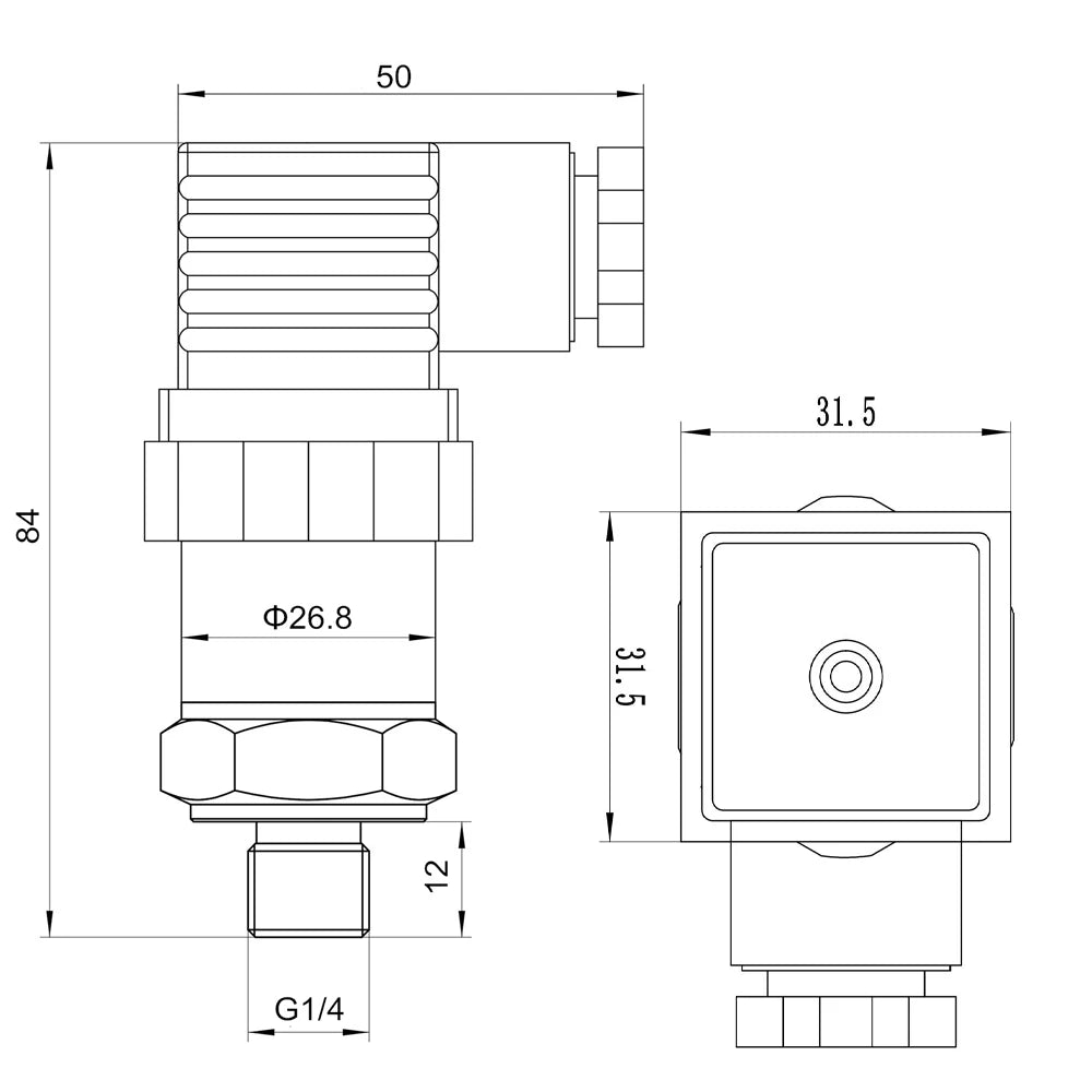 Stainless Steel Pressure Transmitter Sensor G1/4 0-60Mpa 4-20Ma 0-10V