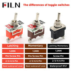 FILN 15A 250V Toggle Switches Miniature Thumb Lever on Off Electronics SPST SPDT DPDT Power Rocker Waterproof Cap