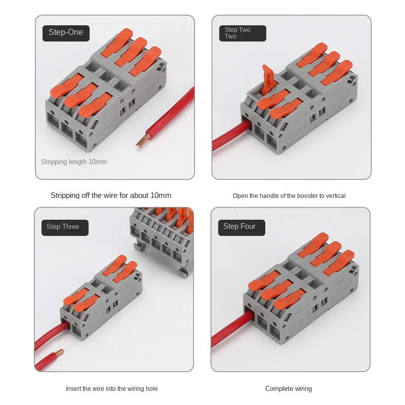 Fast Wire Connectors Universal Compact Terminal Block 6mm2 DIN Rail type Terminal 2 3 4 5 Pin Push-In Terminal Block With Lever