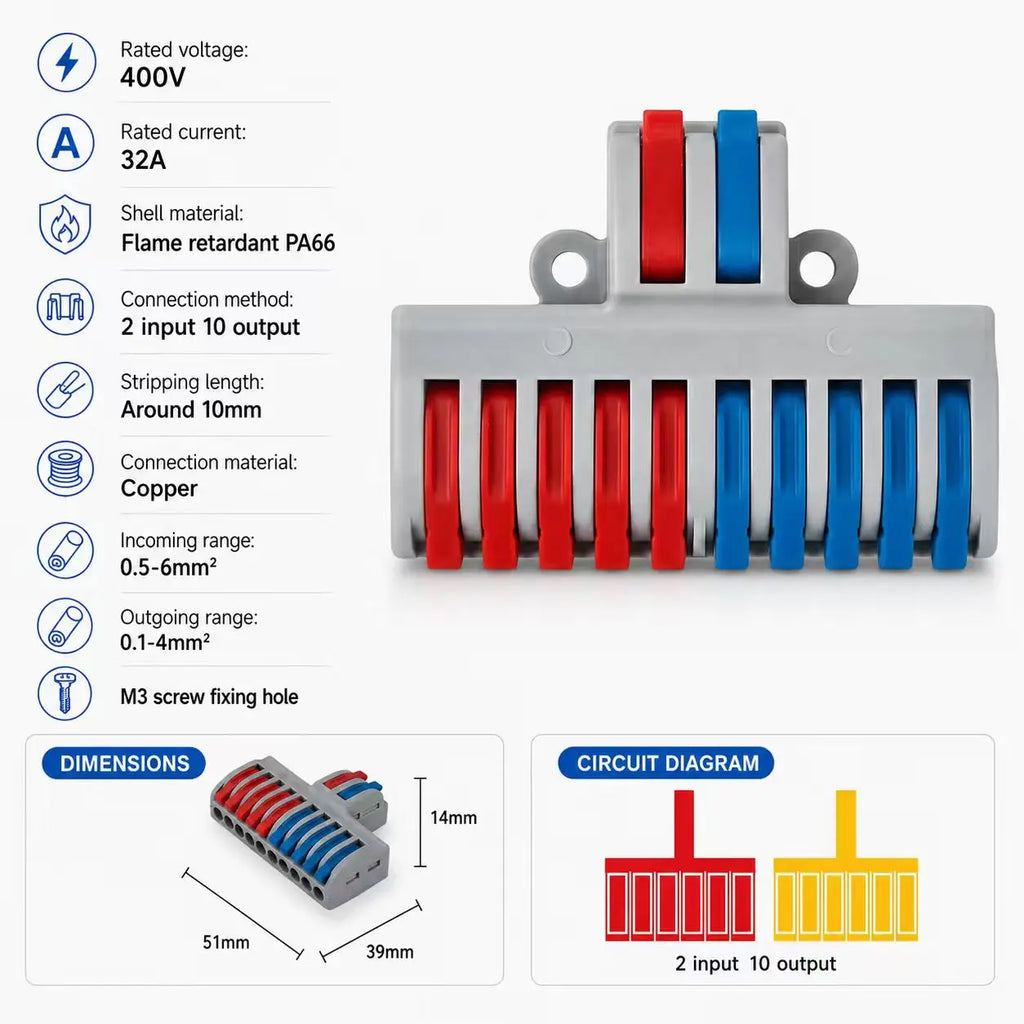 1 In Multiple Out Mini Fast Wire Connectors Universal Compact Push-in Terminal Block Cable Splitter LED Lighting Wiring 1/5/10PC
