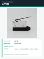 TEZUO AZ7120 Long Lever Limit Switch IP44 10A 250VAC for Industrial Automation