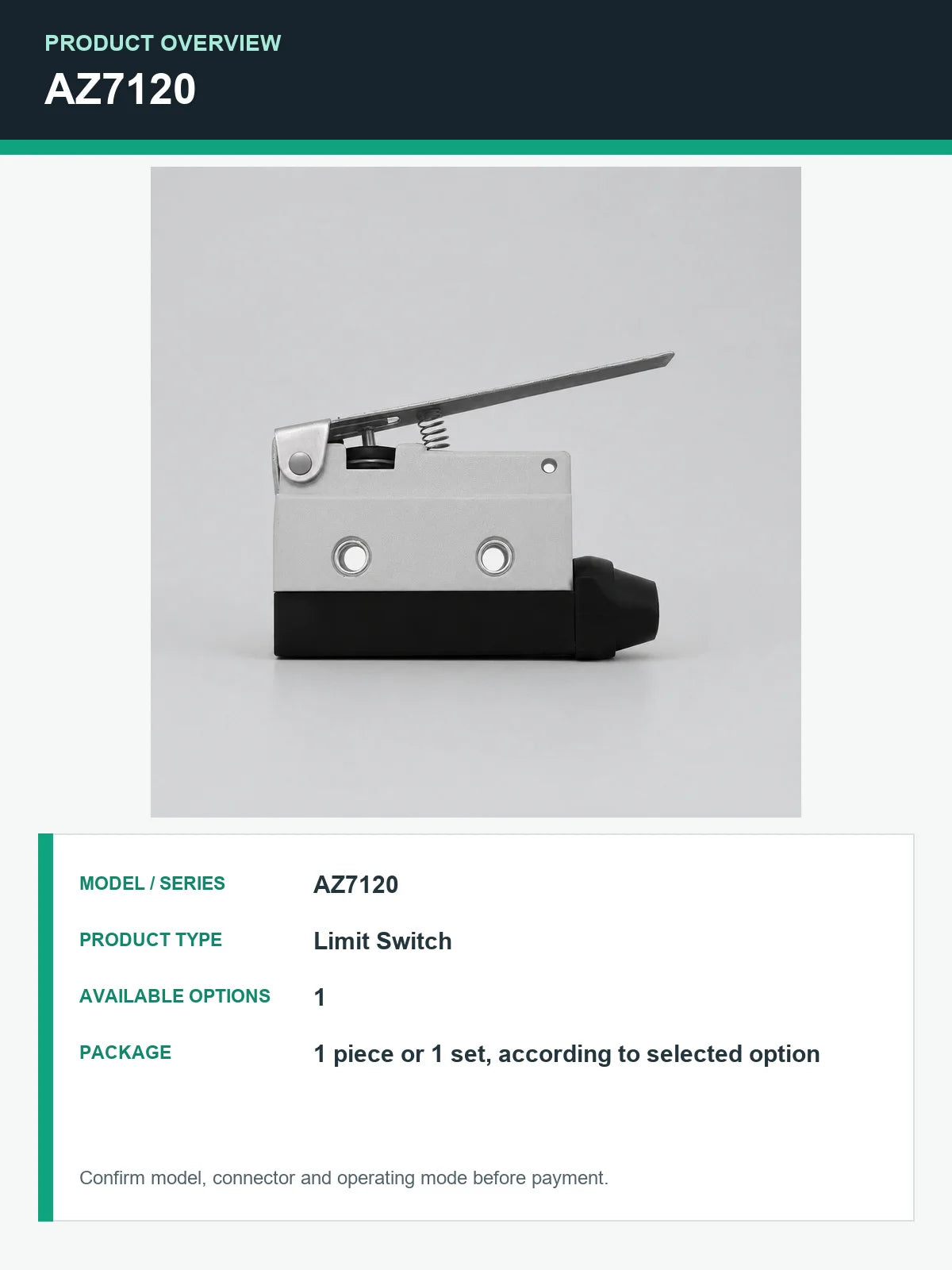 TEZUO AZ7120 Long Lever Limit Switch IP44 10A 250VAC for Industrial Automation