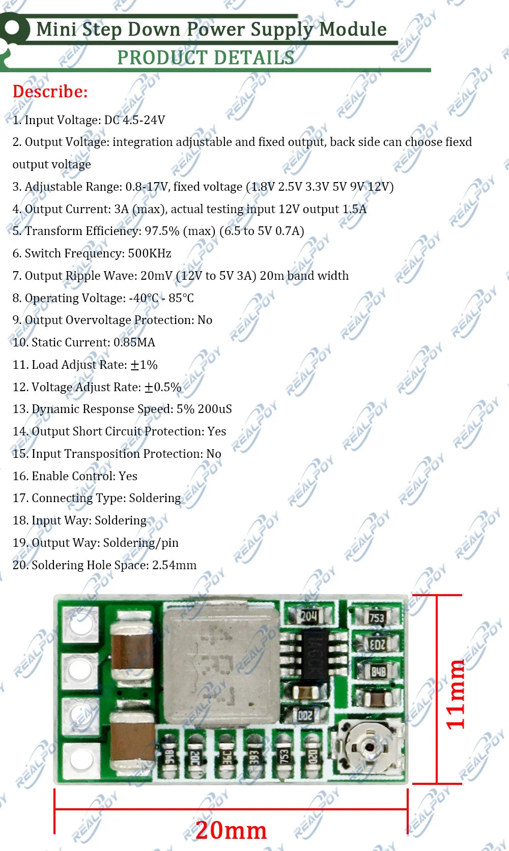 Mini DC-DC 12-24V To 5V 3A Step Down Power Supply Module Voltage Buck Converter Adjustable 97.5% 1.8V 2.5V 3.3V 5V 9V 12V