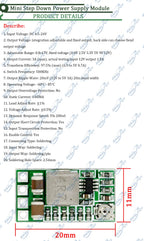 Mini DC-DC 12-24V To 5V 3A Step Down Power Supply Module Voltage Buck Converter Adjustable 97.5% 1.8V 2.5V 3.3V 5V 9V 12V