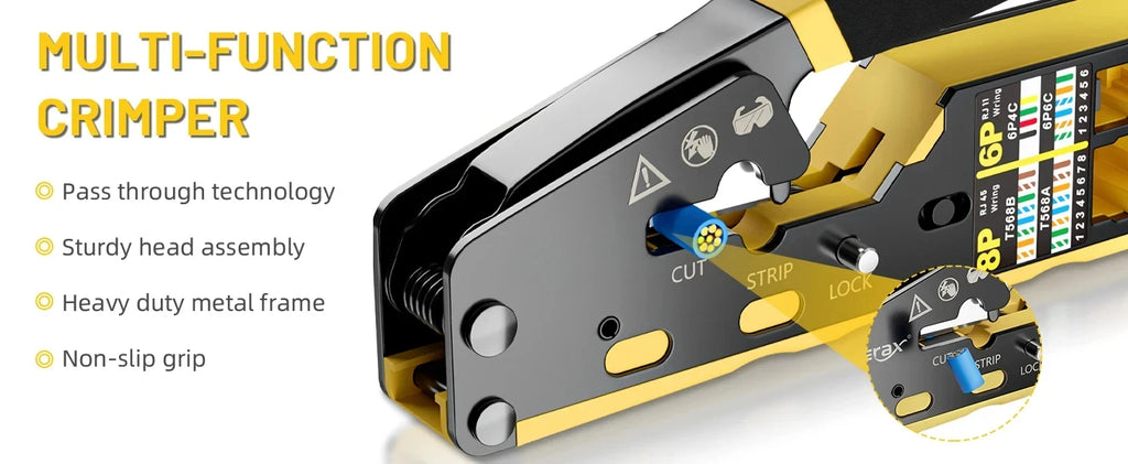 Kebidumei RJ45 Crimp Plier Pass Through Ethernet Modular Plug Crimping Tool for Cat6 Cat5/5e RJ45 Connectors 8P6P RJ11 Connector