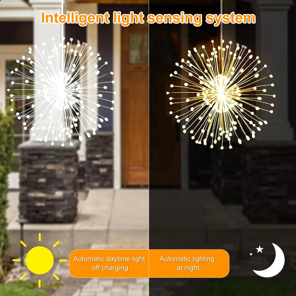 Solar Firework Lights Outdoor  - 90/150/200 LEDs, 8 Modes, Copper Wire Hanging Fairy Lights For Yard, Patio, Tent,Party,Xmas