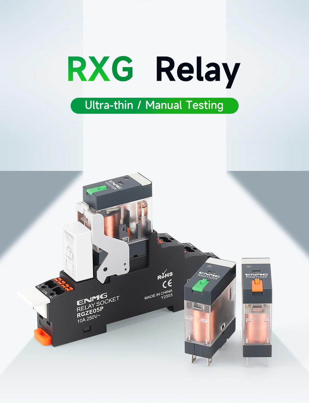 ENMG RXG Slim Power Relay 12A 24VDC/220VAC Coil, DIN Rail Mount Industrial Relay for PLC Control System