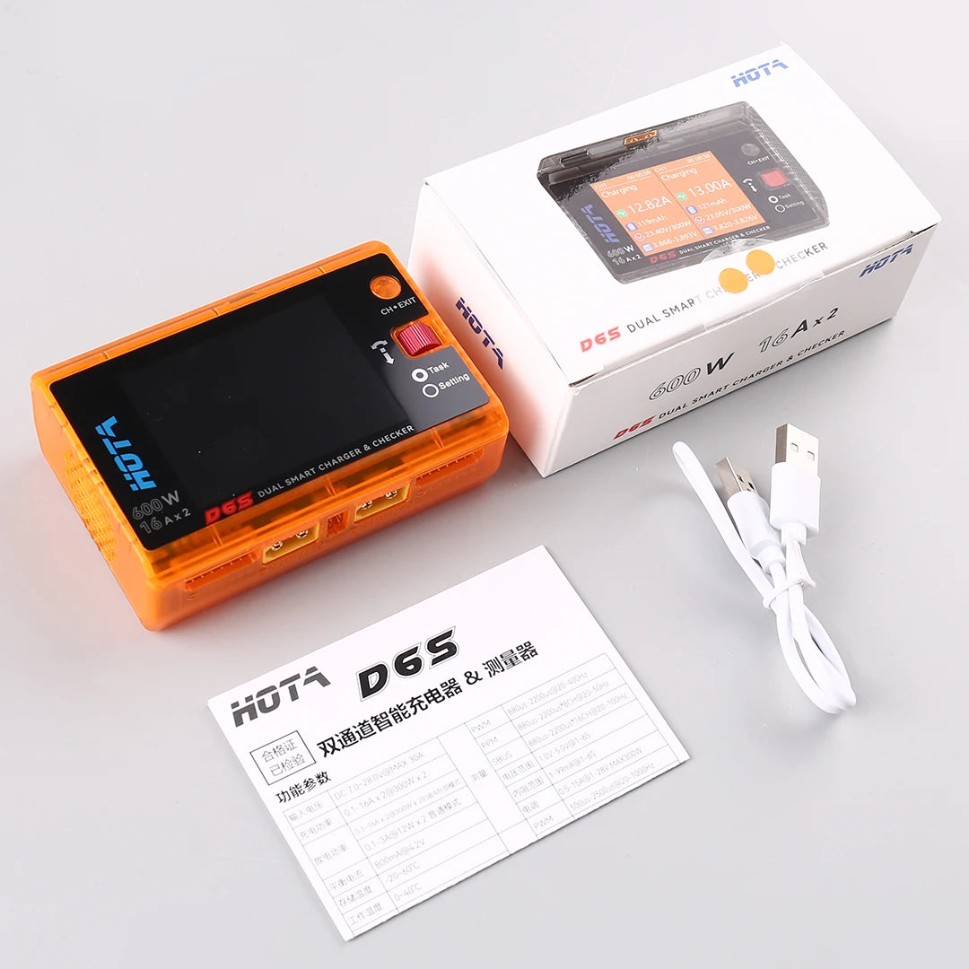 HOTA D6S RC Lipo Battery Charger Magnetic Suction Dual Channel Smart Balance 600W High Power 1-6S Smart Balance Charger