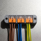 Suitable for WAGO 221 series: Mounting clips and organizers for securing and organizing terminal connectors.