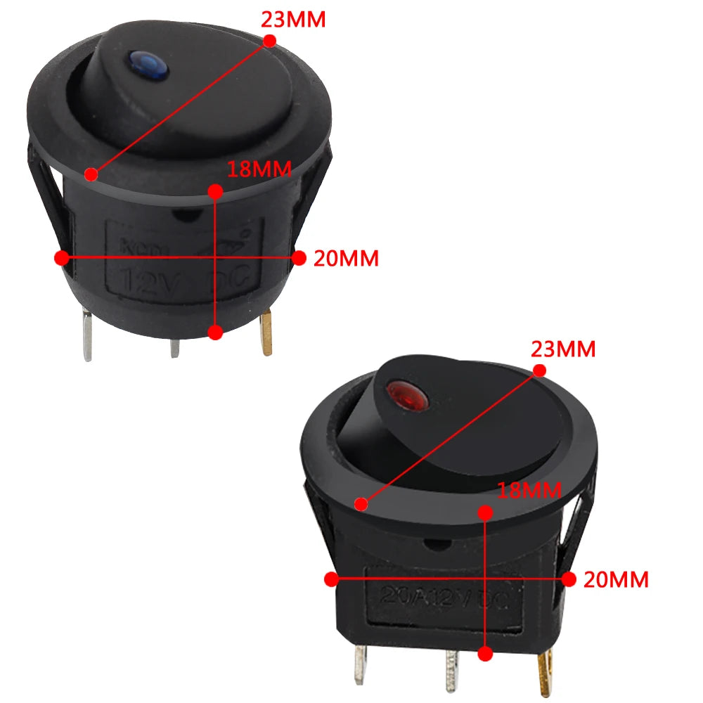 5 Pieces Car Pushbutton Switch 12V ON/OFF Luminescence Toggle Switches Round Rocker Dot Switch LED Light Waterproof