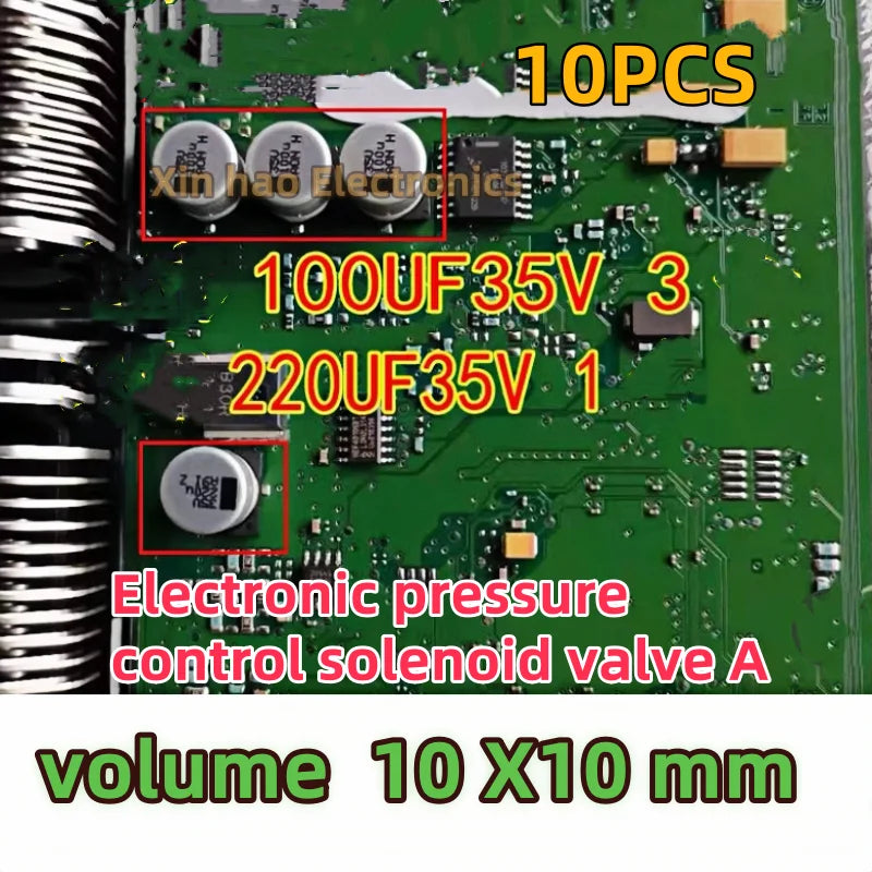 10PCS  35V 220UF 35V 100UF 10X10 VT (Volume 1 cm x 1 cm ）SMD Solenoid Valve Capacitor for Automotive Gearbox Computer Board