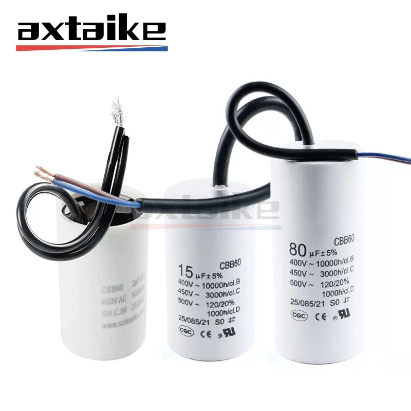 CBB60 450V AC Washing Machine Motor Starting Capacitor 4UF 6UF 8UF 10UF 12UF 16UF 20UF 25UF 30UF 40UF 45UF 50UF 60UF 70UF 80UF