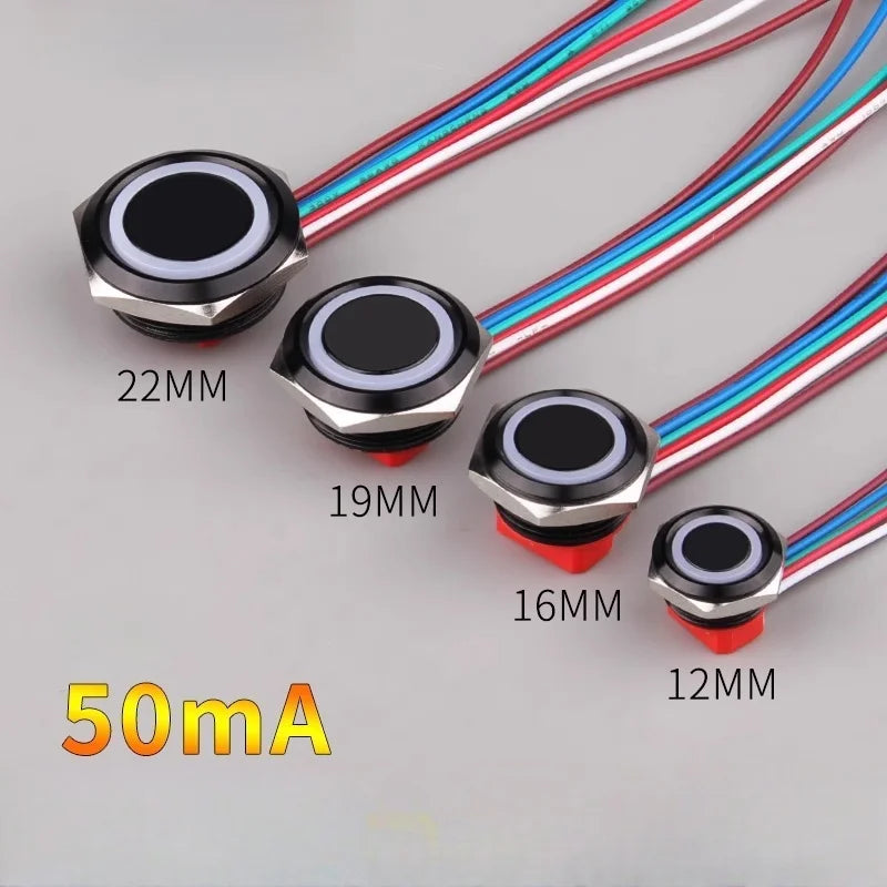 12 16 19 22mm Oxidized Black Ultra-thin Light Touch Button Tri-color Switch Waterproof IP65 Start Power Signal