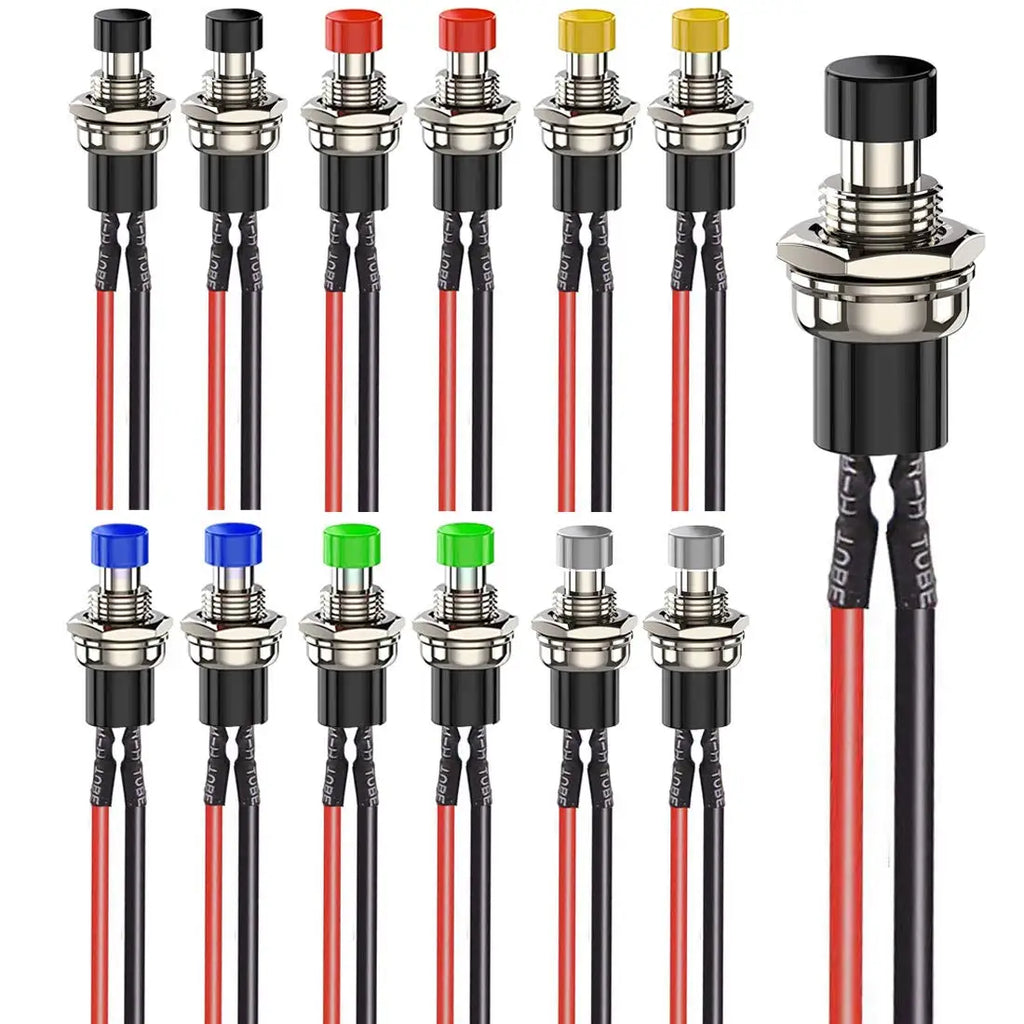 12pcs 7mm 3V-6V-12V-24V-230V/1A Prewired Mini Momentary Push Button,SPST Nomal Open ON/Off 2 Pin Round Button for Model Railway