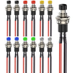 12pcs 7mm 3V-6V-12V-24V-230V/1A Prewired Mini Momentary Push Button,SPST Nomal Open ON/Off 2 Pin Round Button for Model Railway