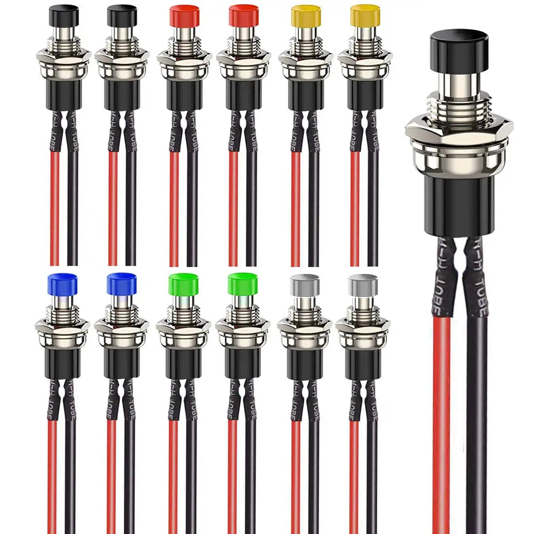 12pcs 7mm 3V-6V-12V-24V-230V/1A Prewired Mini Momentary Push Button,SPST Nomal Open ON/Off 2 Pin Round Button for Model Railway