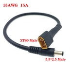 1pcs 10A Ultra-soft XT60 Plug Male Female Connector to  DC 5525/DC5521 Power Cable for Fly Multirotor Field Repairs Apply