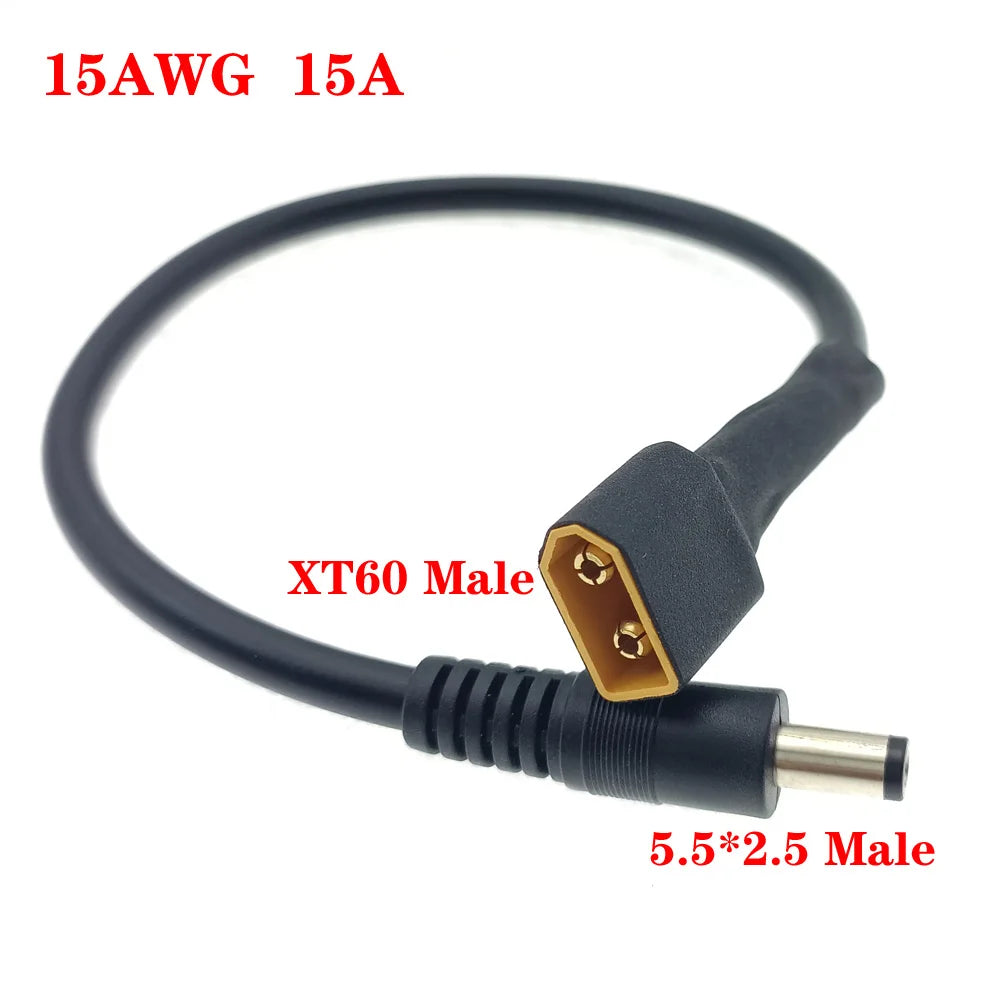 1pcs 10A Ultra-soft XT60 Plug Male Female Connector to  DC 5525/DC5521 Power Cable for Fly Multirotor Field Repairs Apply