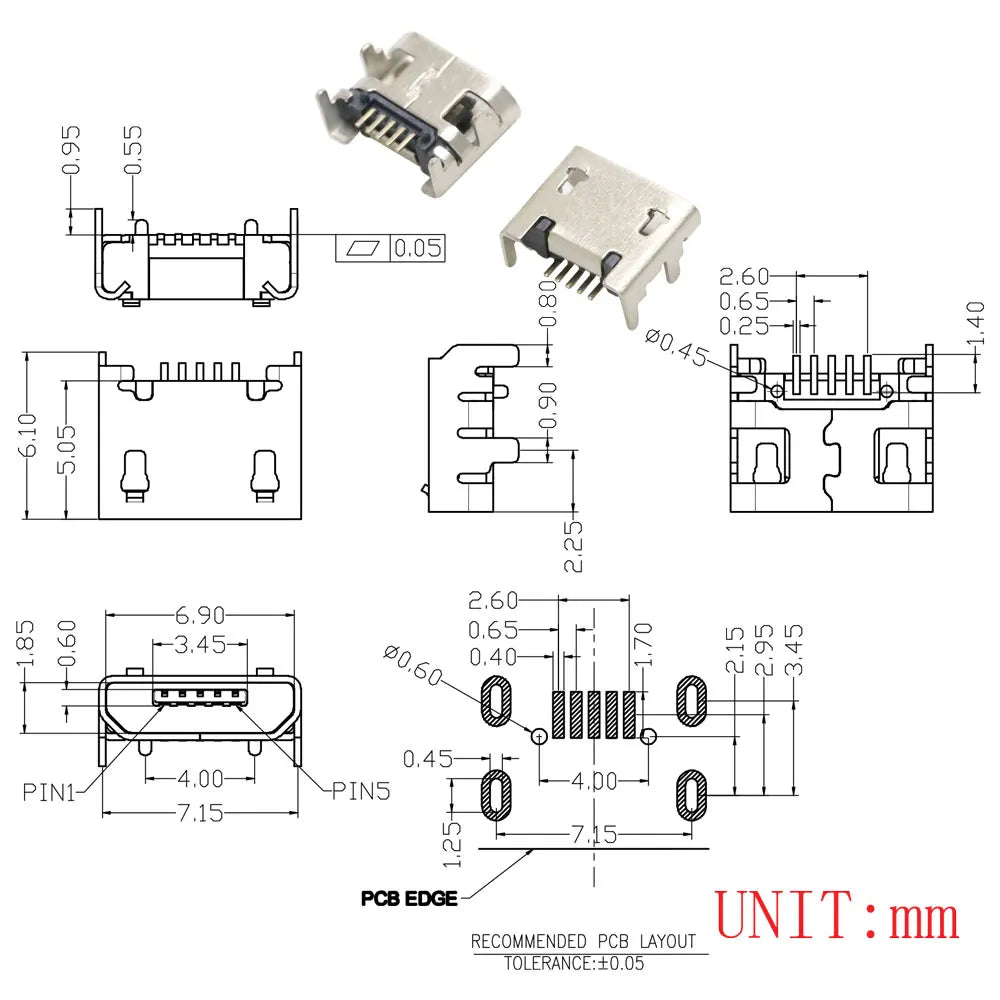 10PCS Micro USB 2P 5P Jack Charging Port Plug Dock Charger DIP SMD For Phone Tabletels Speakers Etc Port Socket Power Connector
