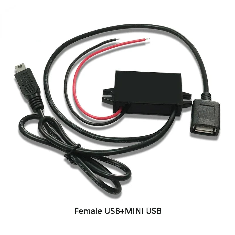 12V24V to 5V 3A Charging Converter DC to 12V to 5V Step Down Converter with Female/MICRO/TYPE C/MINI USB for Car Motorcycle