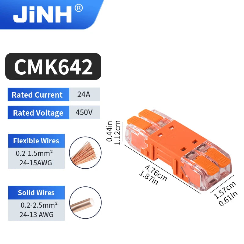 5Pcs Quick Lever Wire Connectors for Compact Plug In Male Female Terminals Blocks Home Wiring Orange 24A 20-13AWG