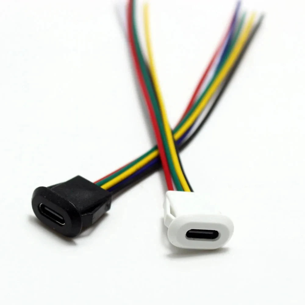 2 4 6 Pin USB-C Type Waterproof USB Connector Direct Compression Female Base Female Socket Charging Interface With Welding Wire