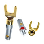 4Pcs Gold plated Y U Shape Banana Plug Audio Speaker Plugs Screw Fork Spade Cable Wire Connector for Binding Post