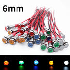 5pcs 6mm Metal Indicator Light LED Warning Signal Lamp Pilot With Wire 3V 5V 6V 12V 24V 220V Red Orange Blue Green White