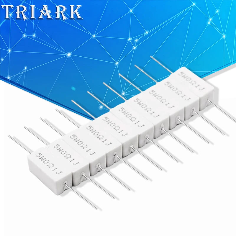 10PCS 5W 5% Cement Resistor Power Resistance 0.1~100K 0.1R 0.5R 1R 10R 100R 0.22 0.33 0.5 1 2 5 8 10 15 20 25 30 1K 10K 100k ohm