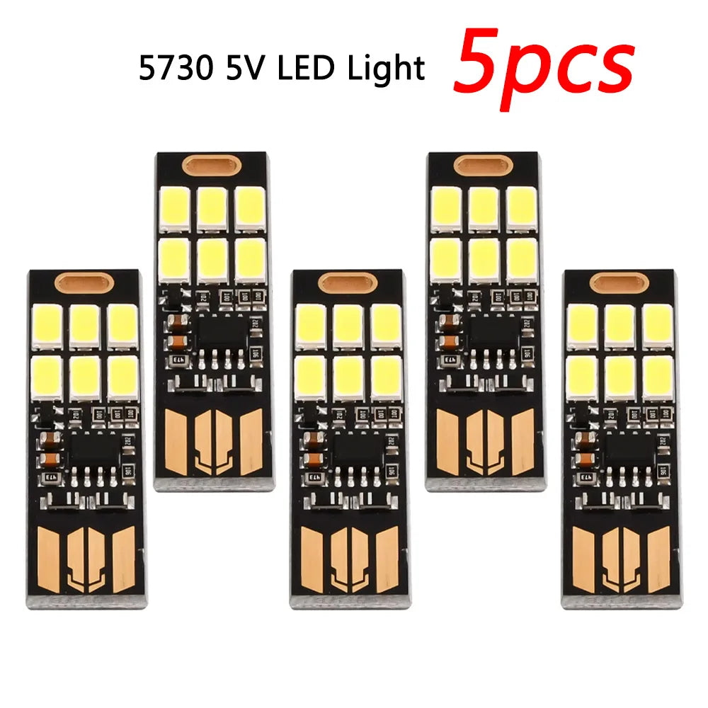 5pcs Portable Mini 5730 USB 6 LED Light 5V Touch Sensor Dimmable Night Light for Power Bank Computer Laptop Book Reading Lamp