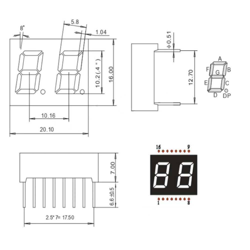 10PCS 4021BH 4021BB 4021BG 4021BW 0.4 Inch Common Anode Two Digit Seven Segment Led Display Tube 16Pin Red Blue Green White