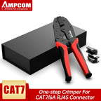 AMPCOM One-step RJ45 Ratcheting Crimper Network Tool for Cat6A, Cat7 Shielded Connector with 2pcs Replaceable Crimping Dies