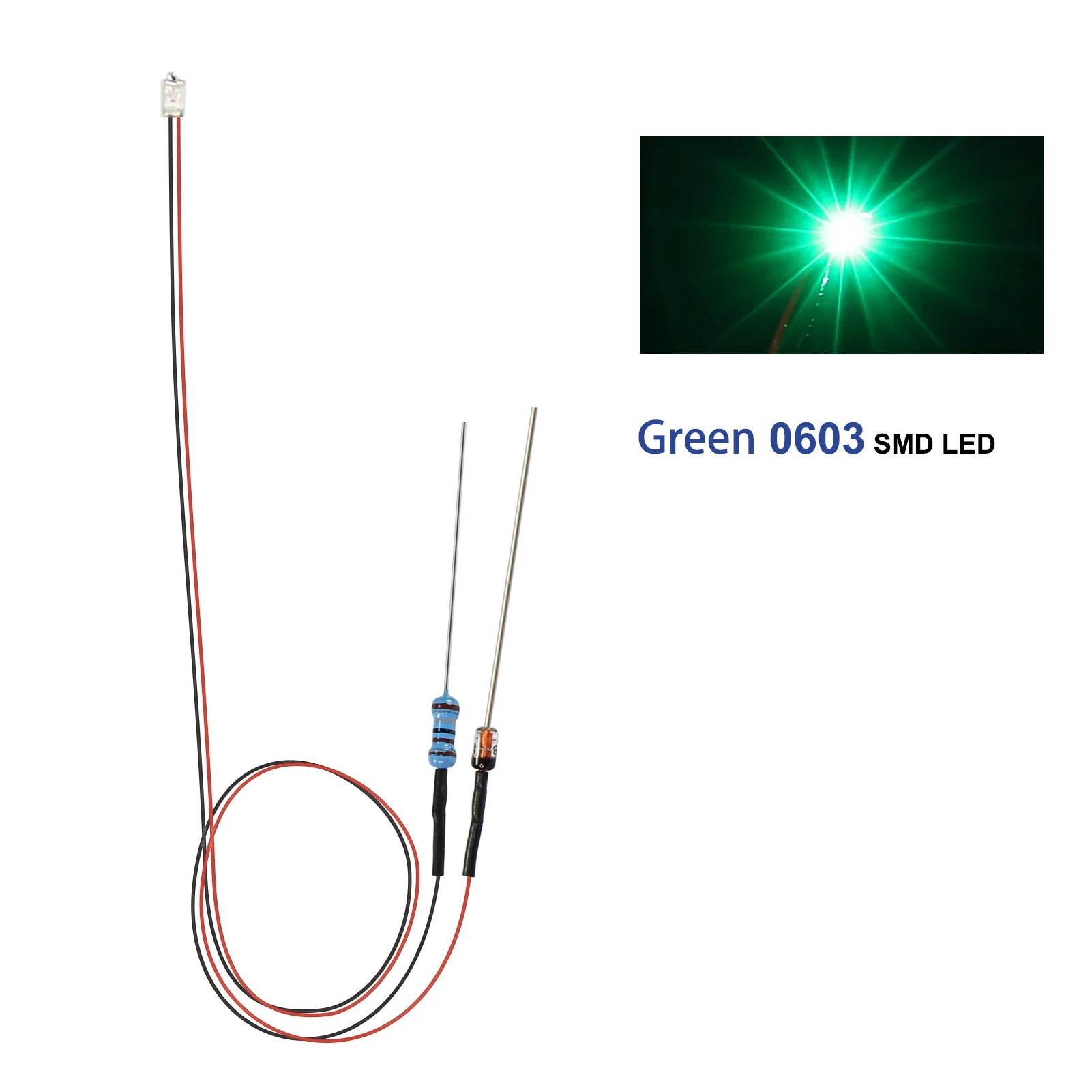 Evemodel 10pcs Pre-wired 0402 0603 0805 SMD LED Lights 50cm Wire with Resistor for 12V AC DC Bright Warm Red Blue Green Yellow