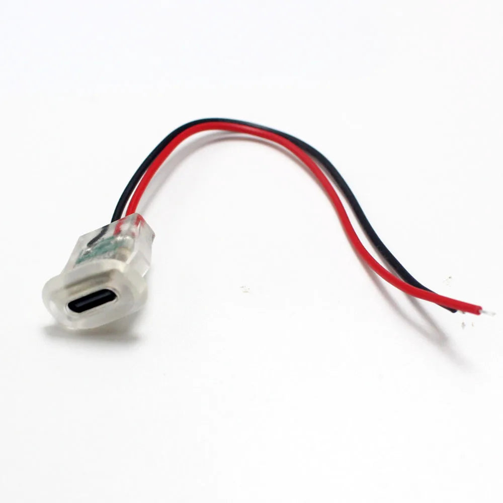 5A USB-C Type Waterproof USB Connector Direct Compression Female Base Socket Charging Interface With Welding Wire LED Lights