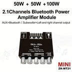 MT21 2.1 Channel Bluetooth 5.0 Audio Amplifier Board 100W Subwoofer 50W*2 L/R Stereo Amp Module Bass Treble Control AUX Input DC12-24V for Home Speaker DIY