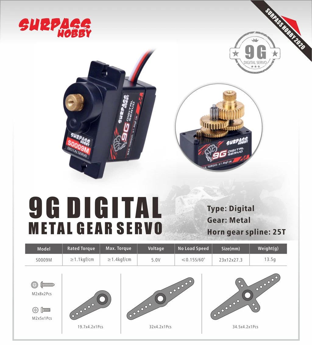 SURPASS HOBBY 9G 17G 25G 6KG 9KG 15KG 20KG Metal Gear Digital Motor RC Servo for Car Plane Robot Boat Model Wltoys Axial SCX24