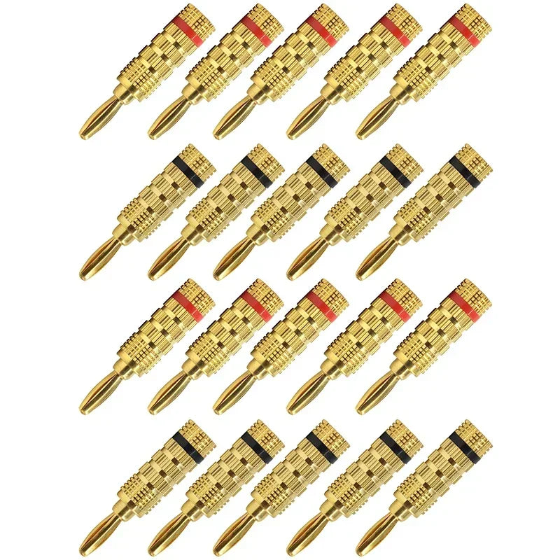 20pcs/10pairs 4MM Nut Banana Plugs 24K Gold-plated Connector With Screw Lock For Audio Jack Speaker Plugs Black&Red