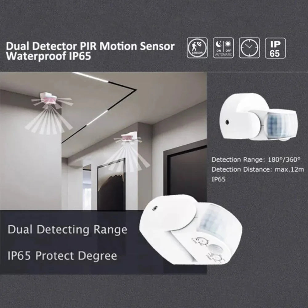 Automatic PIR Infrared Motion Sensor AC 220V-240V Detector Double Probe Induction Movement Light Switch Outdoor IP65 180 Degree