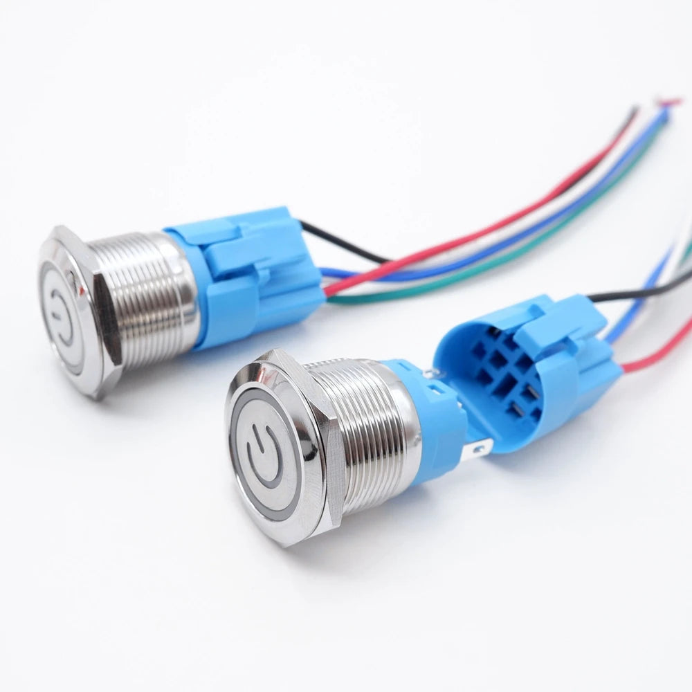 5PCS 16/19/22MM Waterproof Metal Push Button Switch LED Light Momentary Latching Car Engine Power Switch Socket 5V 12V 24V 220V