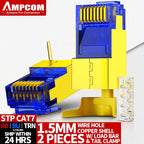 AMPCOM CAT7 RJ45 Connector, Pass Through CAT6A RJ45 Ethernet Plug for CAT 7 Solid or Stranded Network Cable with 1.5mm Load Bar