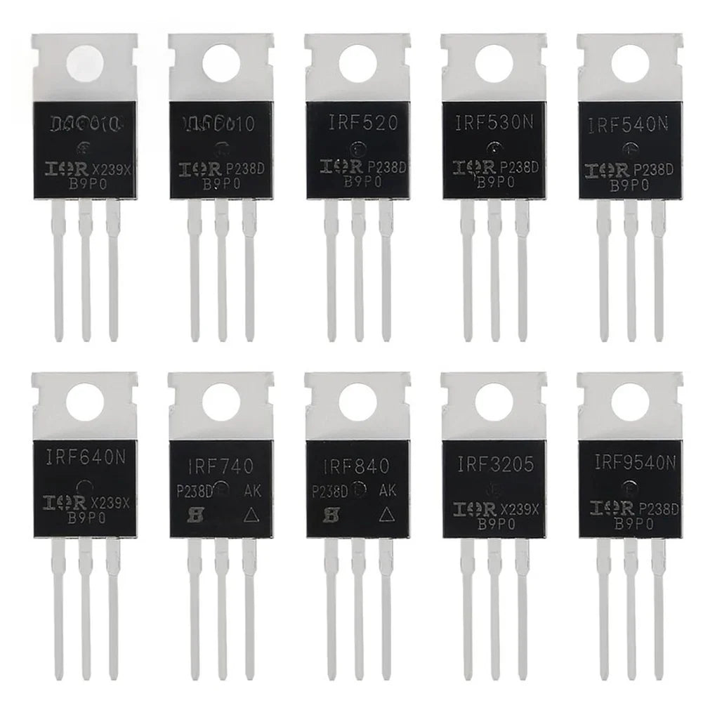 IRFZ44N IRF510N IRF540N IRF3205 IRF9540N MOSFET Transistor Kit 50PCS TO-220 Package For High Current Voltage Electronic Circuit
