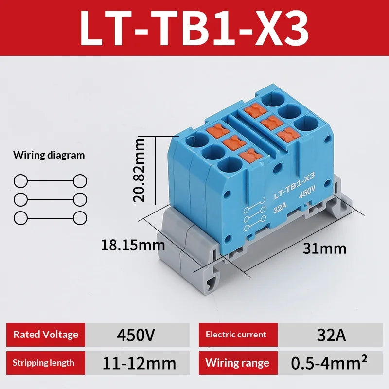 Push-in Terminal Block Multiple In Out Terminal Quick Connection of Wires Din Rail Wire Connector Universal Junction Box TB1-X6D