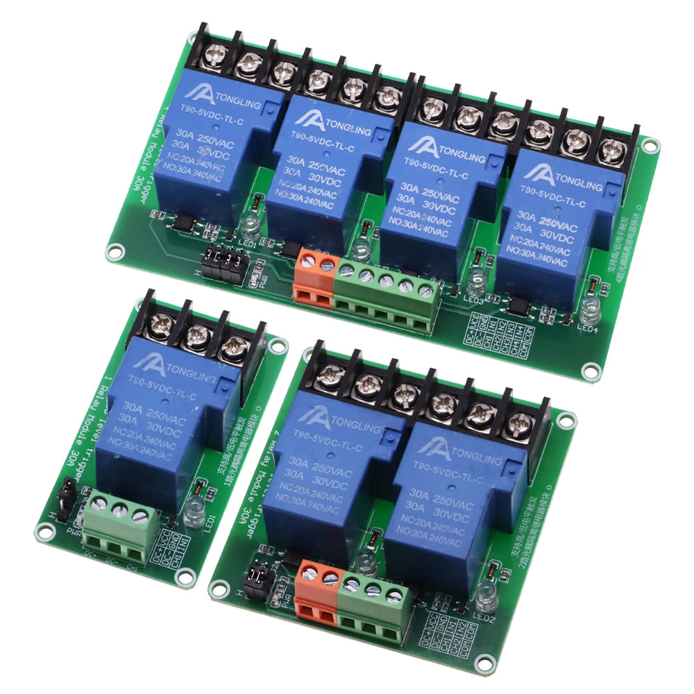 1 2 4 Channel Relay Module 30A With Optocoupler Isolation 1 Way 5V 12V 24V Supports High And low Triger Trigger
