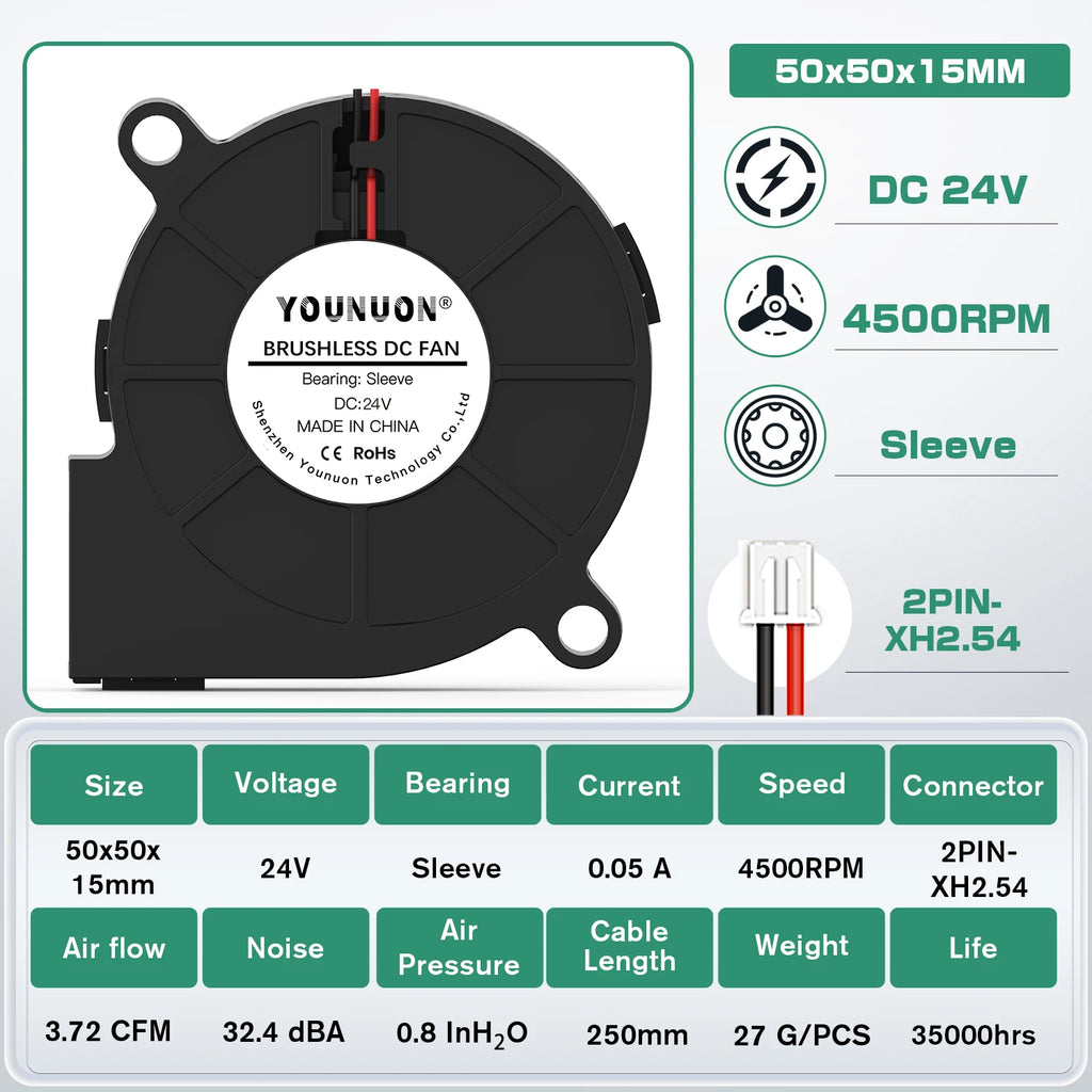 5015 5cm DC 5V 12V 24V 2Pin Dual Ball/Hydraulic Bearing Brushless Cooling Turbine Blower Fan 50mm x 15mm Blower Cooler Fan