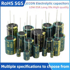 JCCON 6.3v 10v 25v 35v 50v 63v 100v 400v 450v 1uf 47uf 220uf 330uf 470uf 1000uf 1500uf 3300uf LOW ESR DIP Electrolytic capacitor