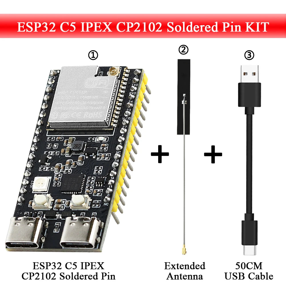 CP2102 ESP32-C5 Development Board Dual-frequency 2.4G and 5GHz WiFi Module ESP32-C5-DevKitC-1 4MB Flash WIFI6 Extended Antenna