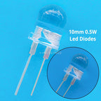 50pcs 10mm White Red Green Blue Yellow Diode Led Round 0.5W Power Light 3.2~3.6V LED Lamp Bead Light-emitting Diodes 30KMCD Bulb