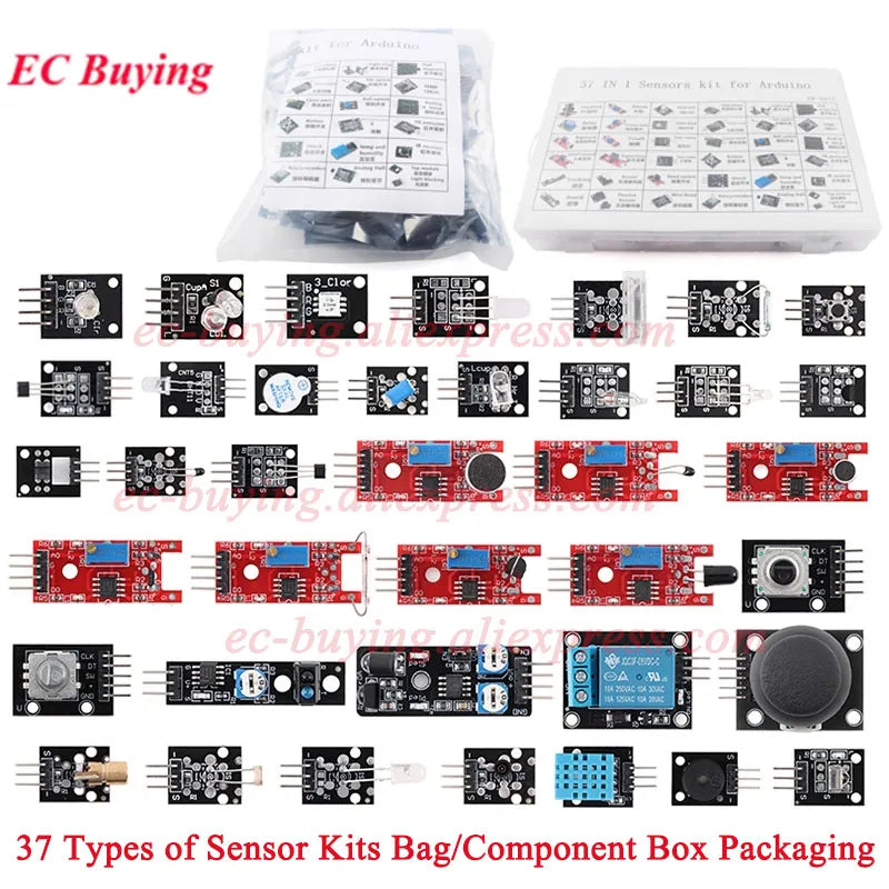 37 in 1 Sensors Modules 37 Kits Starter Kit with Box for Arduino Suitable for Raspberry Pi/STM32/ESP32/R3/51 Microcontroller